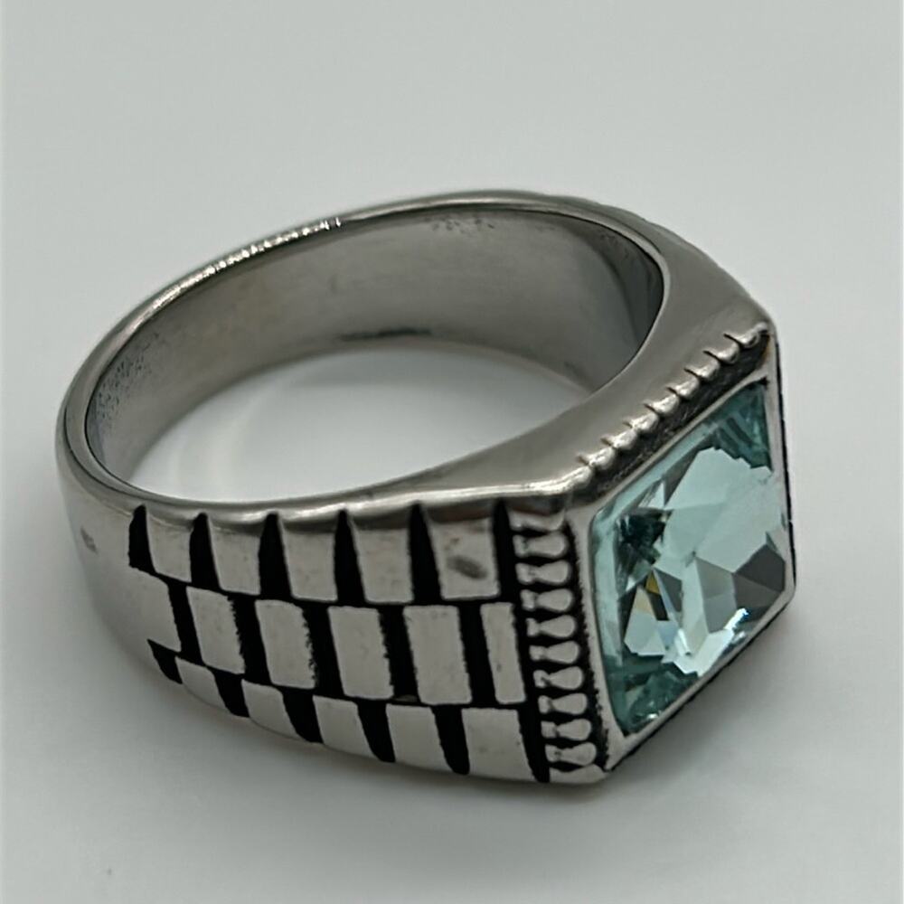 Aqua Cubic Zirconia Handmade Men's Ring Size 12 NWT